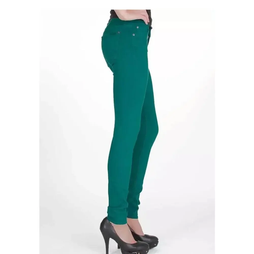 7FAM 7 For All Mankind Mid Rise Slim Stretch Jeans Emerald Jade Green Skinny 26